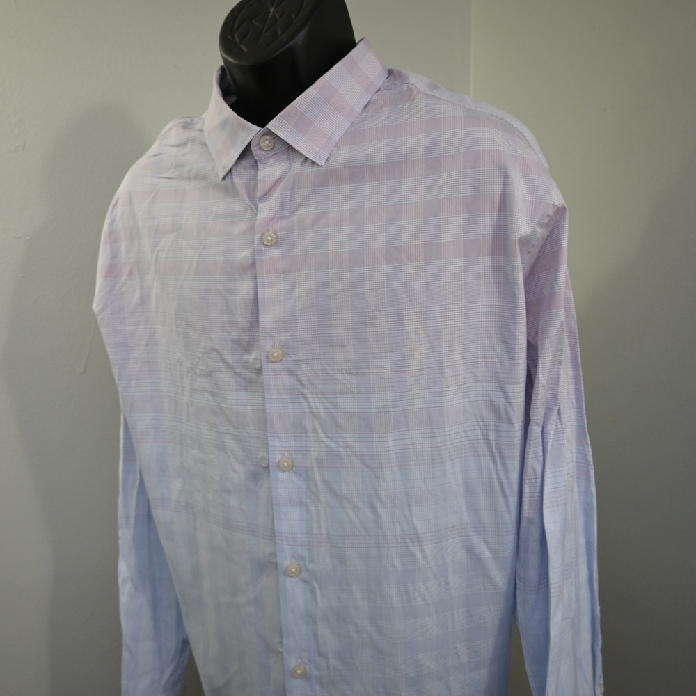 Tommy Bahama‎ Button Up Mens XLT Tall Blue Pink Plaid Cotton Silk Ombre Shirt